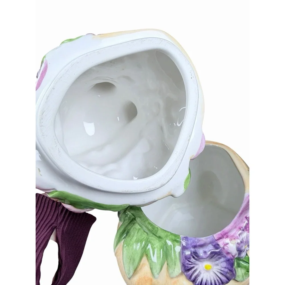 Harry & David Easter Bunny Cookie Jar Floral Rabbit Ceramic Canister Spring